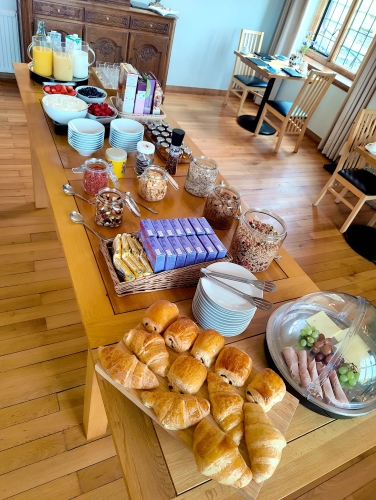 buffet breakfast at bossington hall with croissants and pain au chocolats